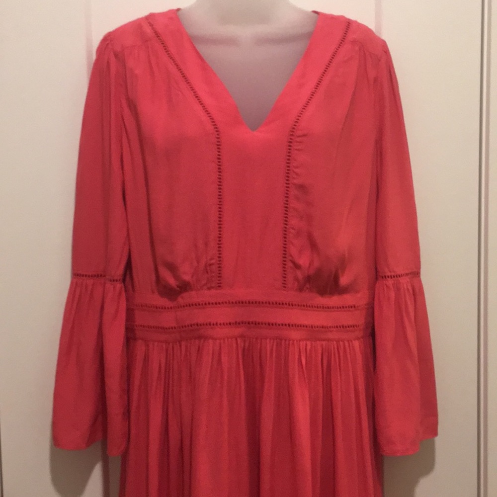 Dress with Flare Sleeve 👗,Coral, size-8T, Lined